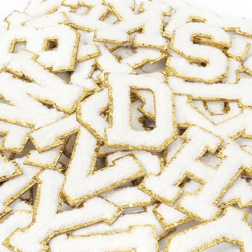 KINGSOW 52PCS Self-Adhesive White Chenille Varsity Letter Patches for Clothing