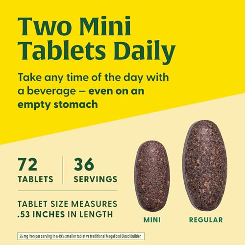 MegaFood Blood Builder Minis - Vegan Iron Supplement with Vitamin C, B12 & Folic Acid - Clinically Proven to Boost Iron Levels - 72 Tablets