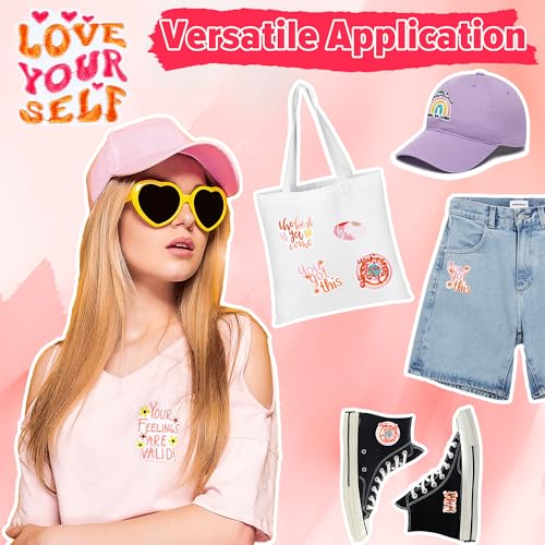 17 Pcs Boho Iron-On Positive Affirmation Patches for DIY Clothing and Accessories