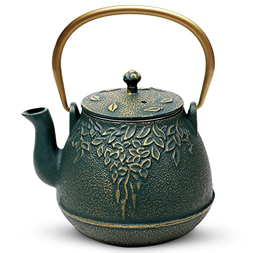 Enameled Japanese Cast Iron Tea Kettle with Infuser, 32 Ounce, Dark Green