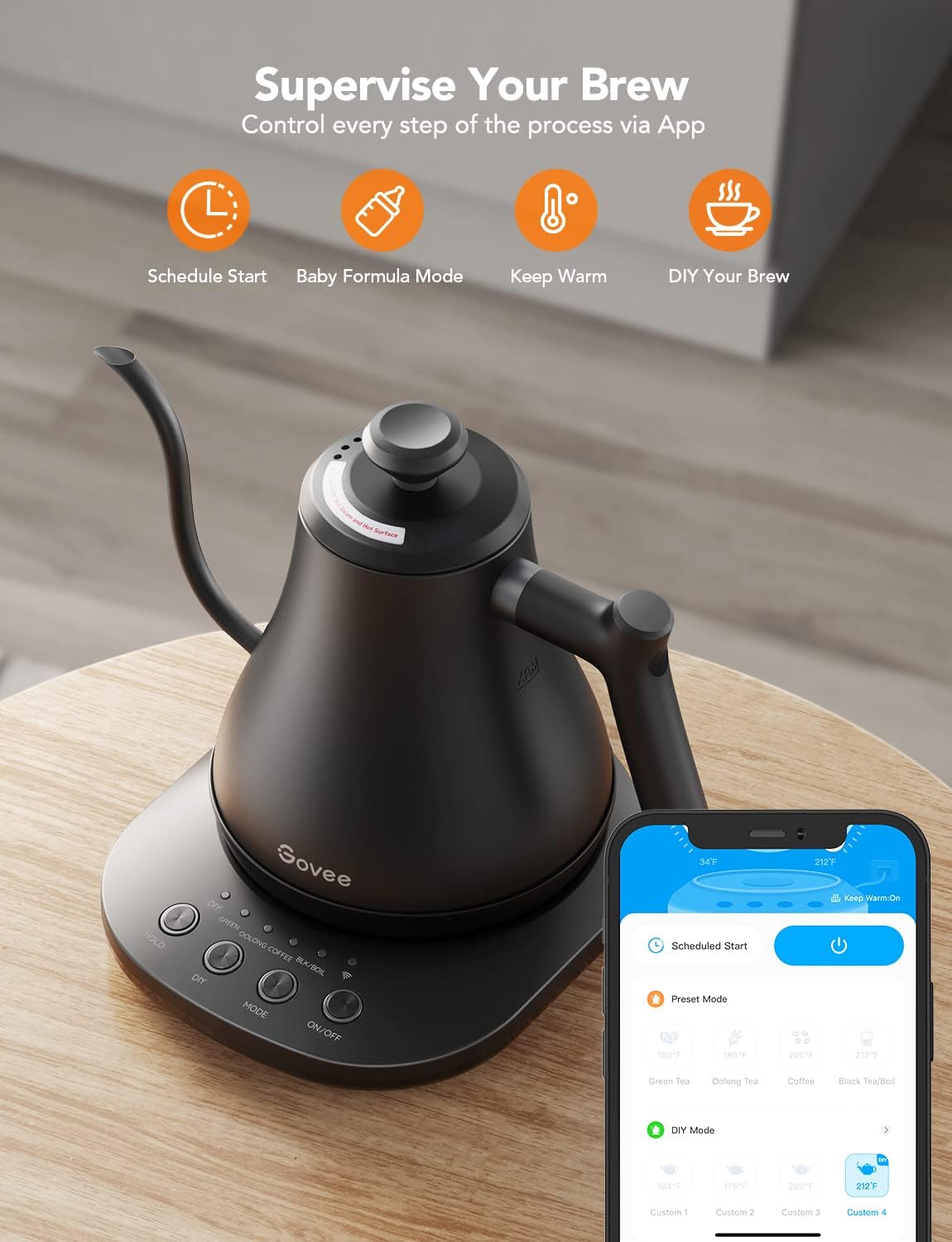 Govee Smart Electric Kettle, WiFi Variable Temperature Gooseneck Pour Over Kettle and Tea Kettle, Alexa Control