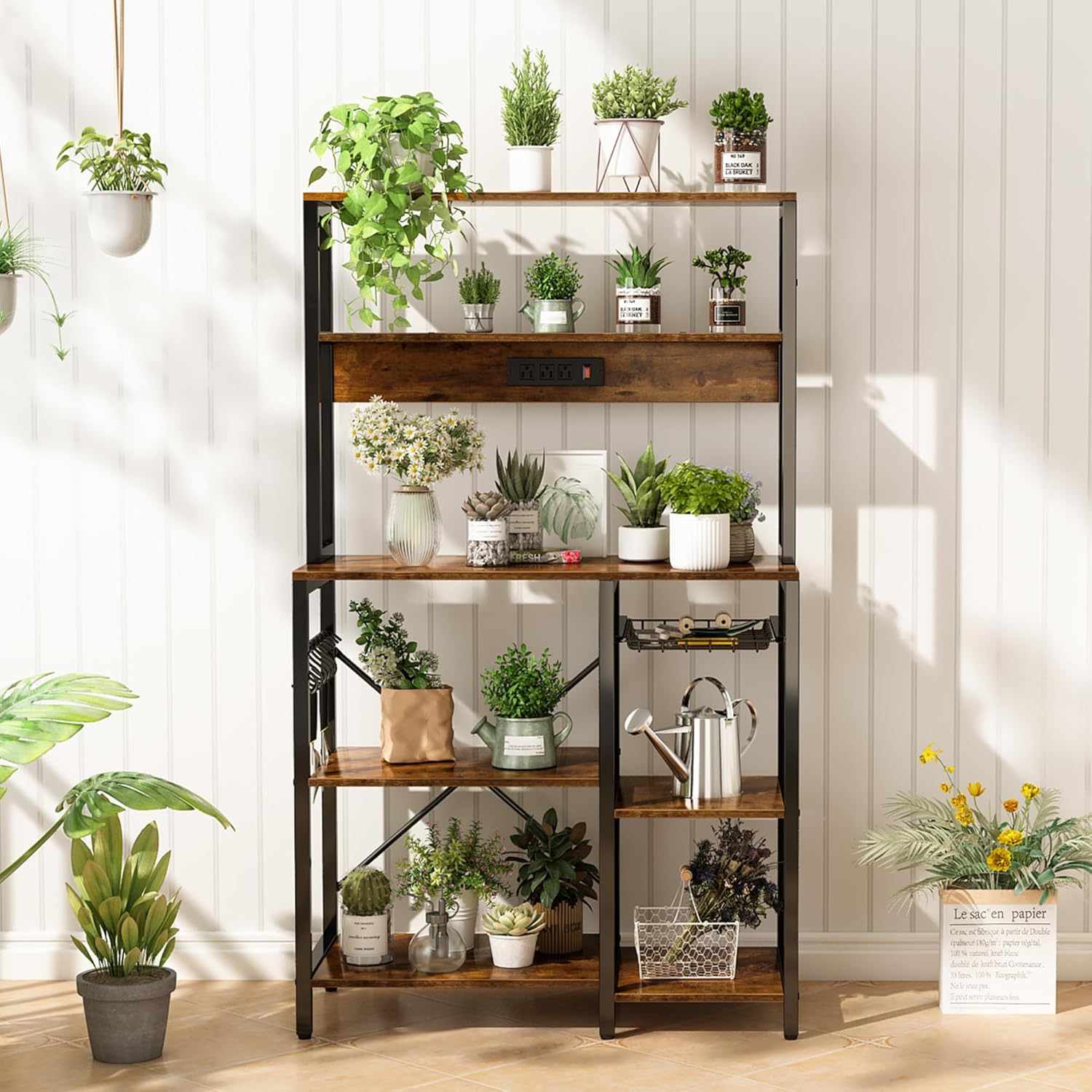 SUPERJARE Bakers Rack for Kitchen, Coffee Bar with Outlet